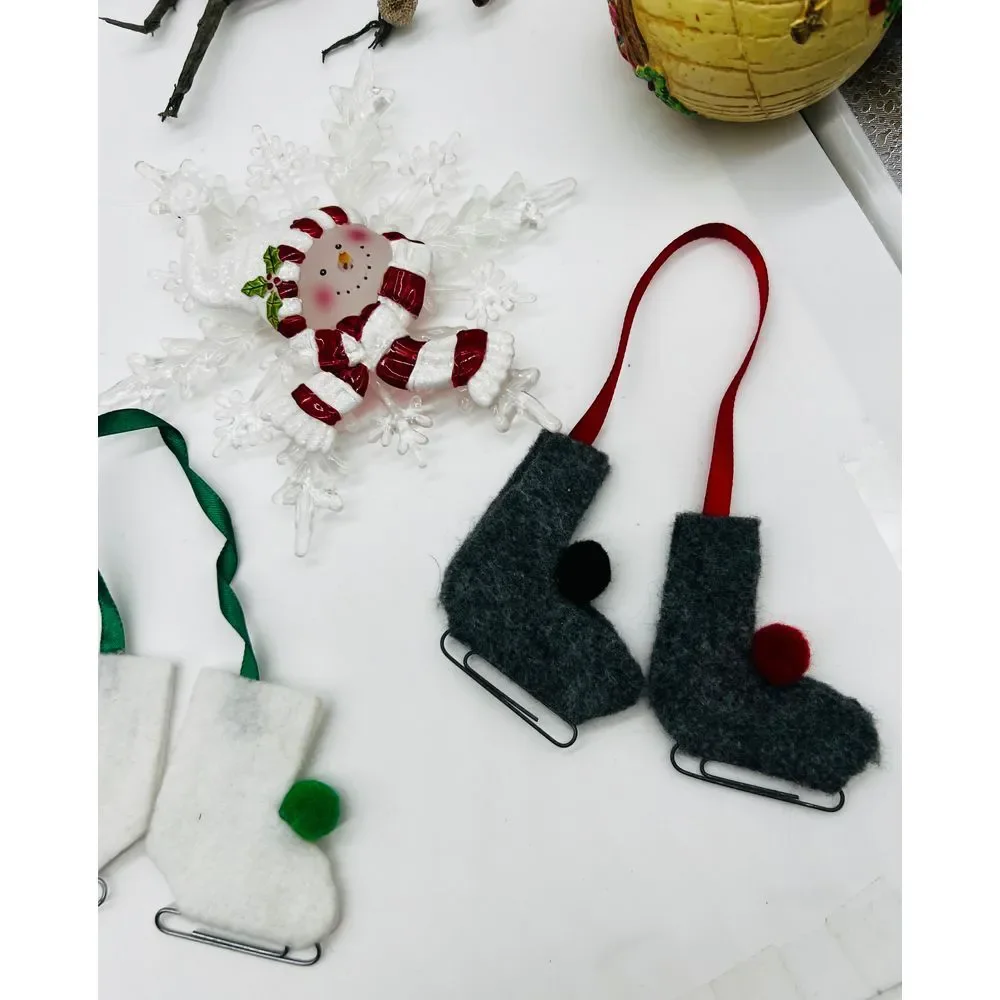 Christmas Tree‎ Ornaments Lot Vintage Homemade Stocking Decoration 80s Snowman